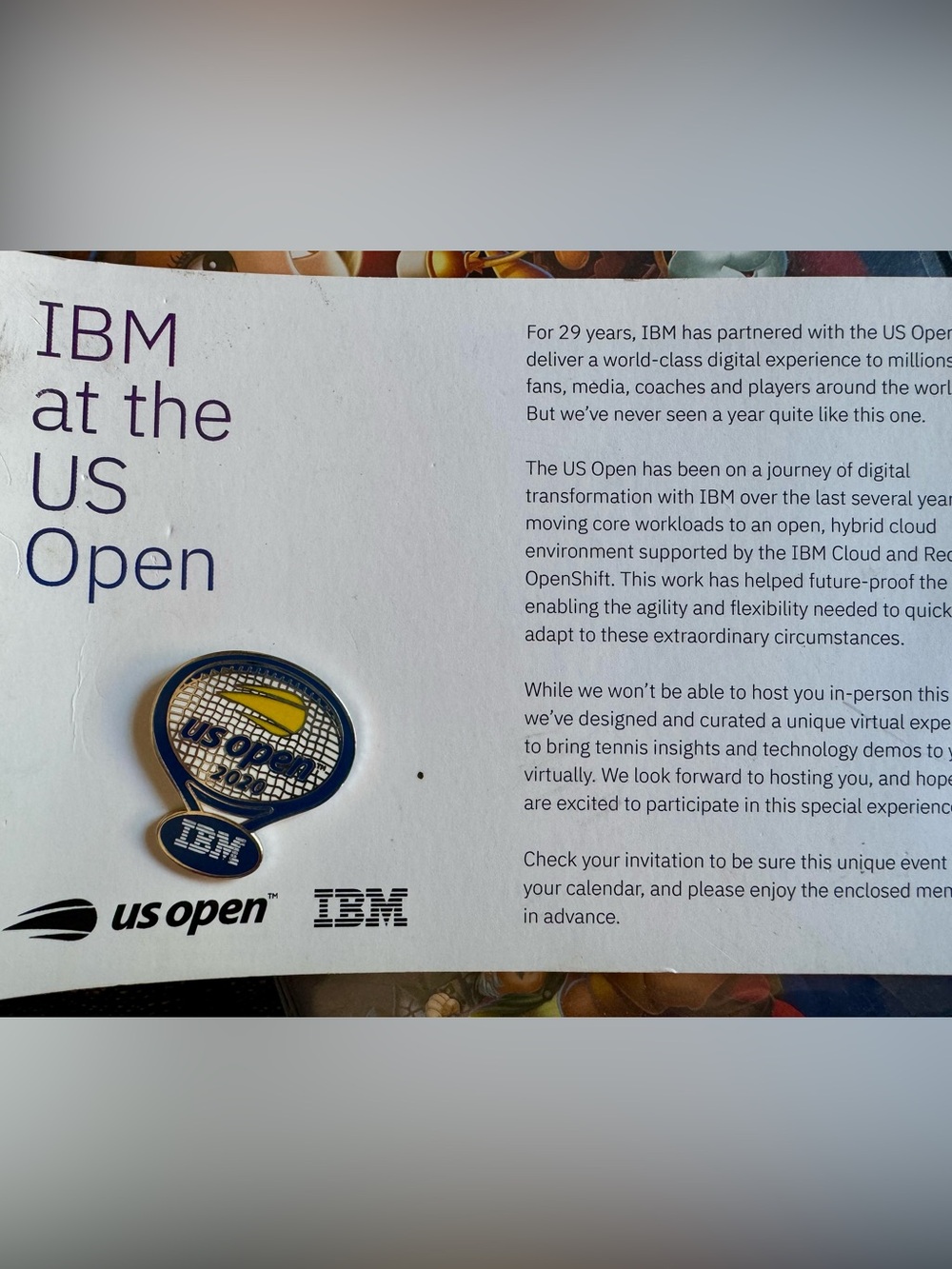 IBM US Open 2020 Tennis Enamel Pin - Blue & Gold Collector's Pin